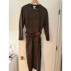 Talbots Vintage Dark Army Green Double Breasted Midi Dress Size 8 💚